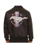 Embroidered Ford Mustang Bomber Black Leather Jacket