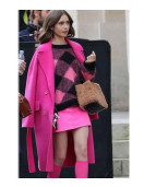 Emily in Paris Lily Collins Pink Wool Belted Coat