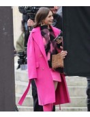 Emily in Paris Lily Collins Pink Wool Belted Coat