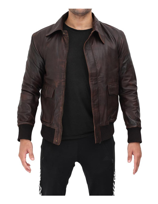 Ernest Mens Dark Brown Bomber Leather Jacket