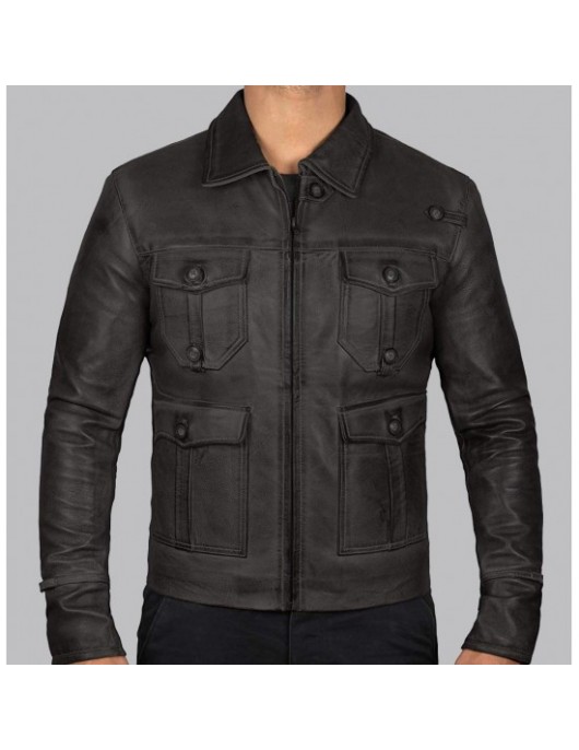 Expendable Distressed Mens Vintage Black Leather Jacket