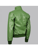 Expressive Green Bomber Leather Jacket