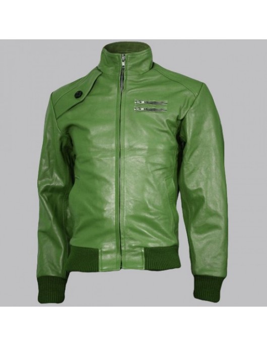 Expressive Green Bomber Leather Jacket