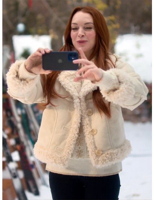 Falling For Christmas 2022 Lindsay Lohan Shearling Jacket
