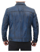 Fernando Mens Distressed Blue Trucker Leather Jacket