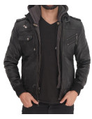 Ferndale Black Hooded Bomber Leather Jacket