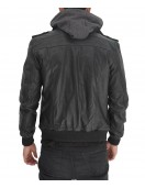 Ferndale Black Hooded Bomber Leather Jacket