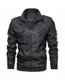Ferndale Black Leather Jacket with Hood Mens