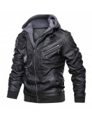 Ferndale Black Leather Jacket with Hood Mens