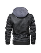 Ferndale Black Leather Jacket with Hood Mens