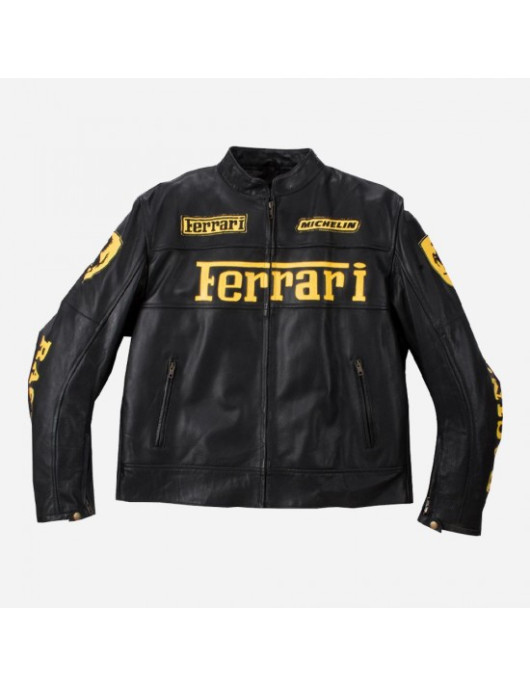 Ferrari Black Leather Motorcycle Biker Jacket