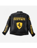 Ferrari Black Leather Motorcycle Biker Jacket