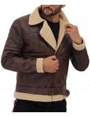 Foligno Brown Distressed Shearling Bomber Leather Jacket