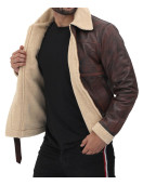 Foligno Brown Distressed Shearling Bomber Leather Jacket