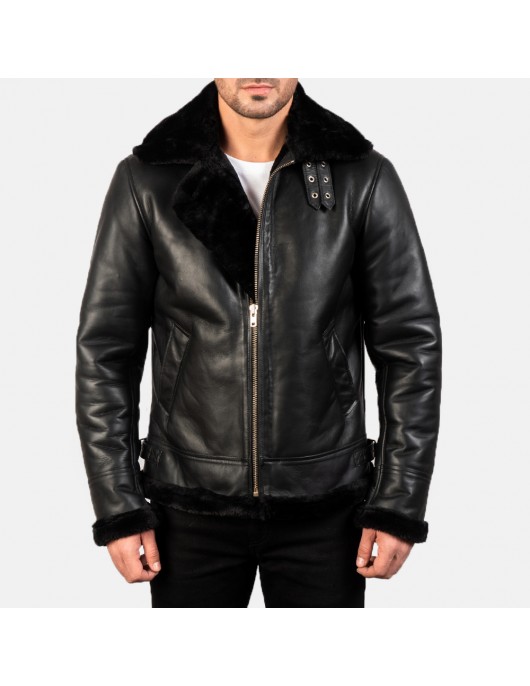 Francis Black Leather Bomber Jacket