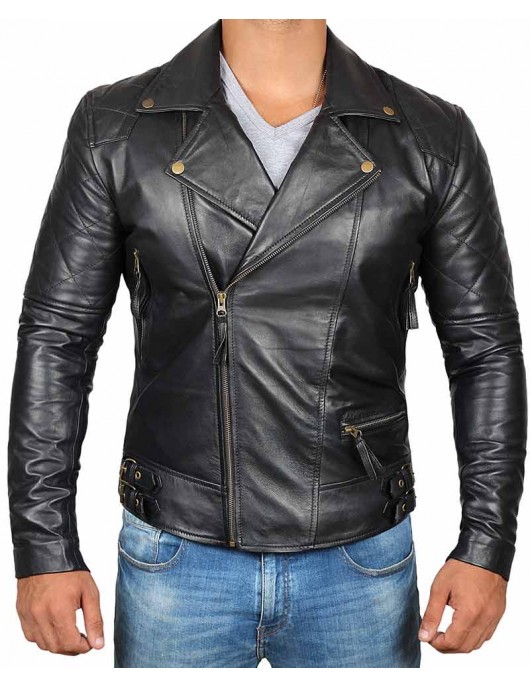 Frisco Asymmetrical Mens Black Leather Motorcycle Jacket