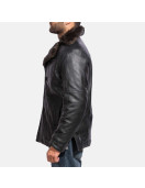 Furcliff Black Leather Coat