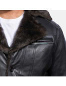 Furcliff Black Leather Coat