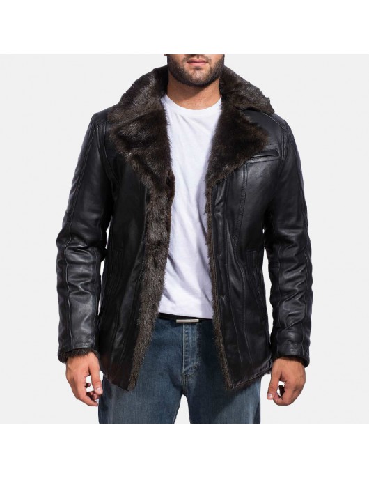 Furcliff Black Leather Coat