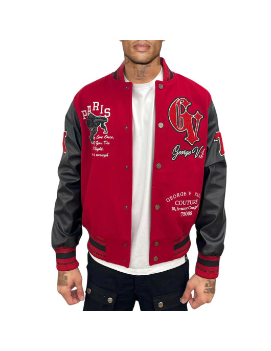 George V Panther Red Wool Varsity Jacket