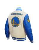 Golden State Warriors Retro Classic Off White Wool Varsity Jacket