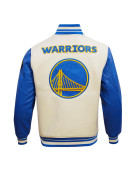 Golden State Warriors Retro Classic Off White Wool Varsity Jacket