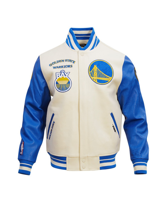 Golden State Warriors Retro Classic Off White Wool Varsity Jacket