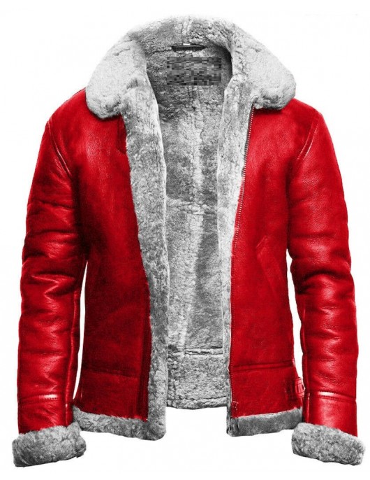 Holiday Christmas Red A2 Bomber Aviator With Artificial Fur Collar Genuine Leather Jacket