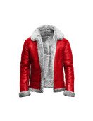 Holiday Christmas Red A2 Bomber Aviator With Real Fur Collar Genuine Leather Jacket