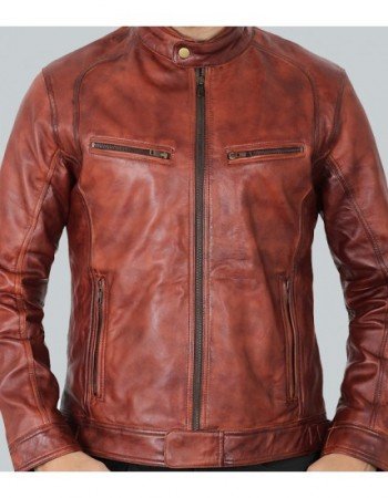 Idaho Mens Brown Leather Moto Jacket