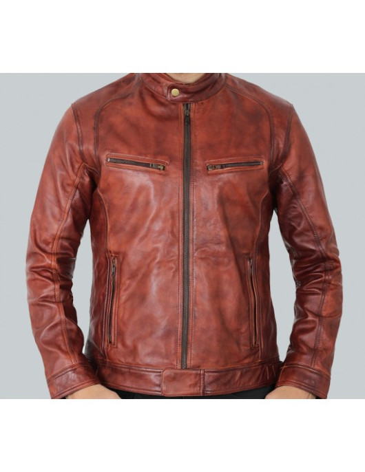Idaho Mens Brown Leather Moto Jacket