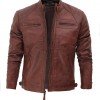 Johnson Dark Brown Quilted Motorcycle Leather Jacket Johnson Dark Brown Quilted Motorcycle Leather Jacket