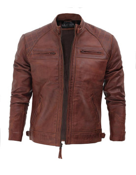 Moffit Tan Six Pocket Tan Leather Jacket Men