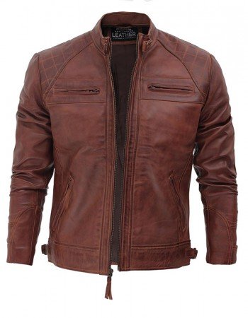 Johnson Dark Brown Quilted Motorcycle Leather Jacket