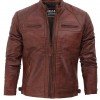 Johnson Dark Brown Quilted Motorcycle Leather Jacket Johnson Dark Brown Quilted Motorcycle Leather Jacket