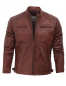 Johnson Dark Brown Quilted Motorcycle Leather Jacket