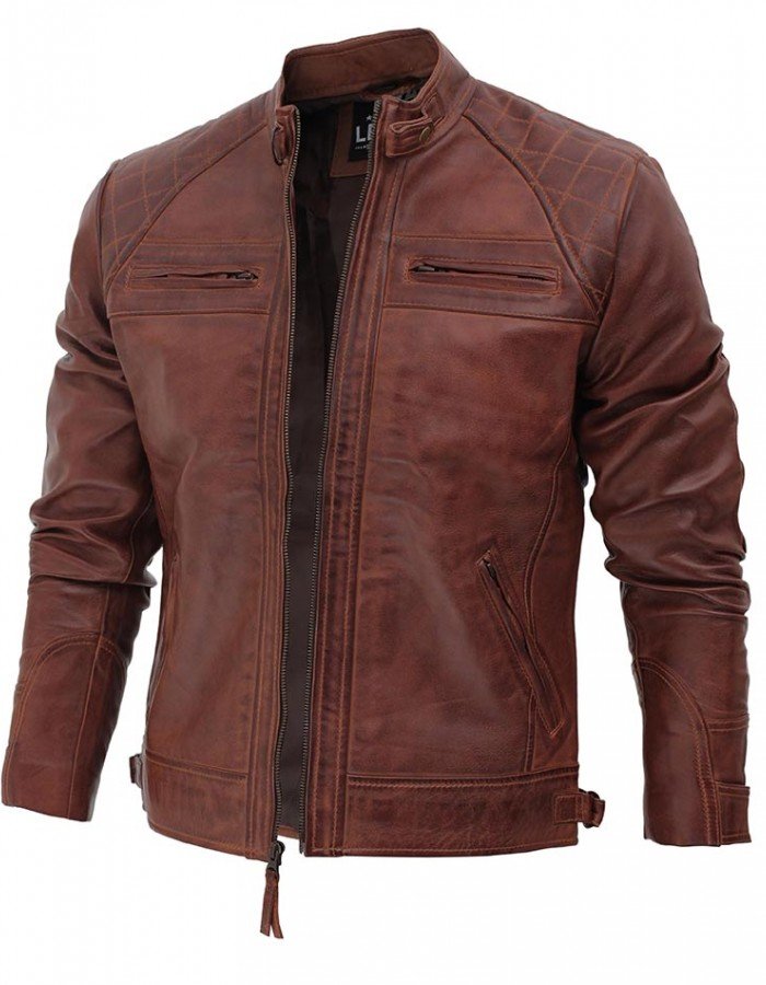 Johnson Dark Brown Quilted Motorcycle Leather Jacket Johnson Dark Brown Quilted Motorcycle Leather Jacket