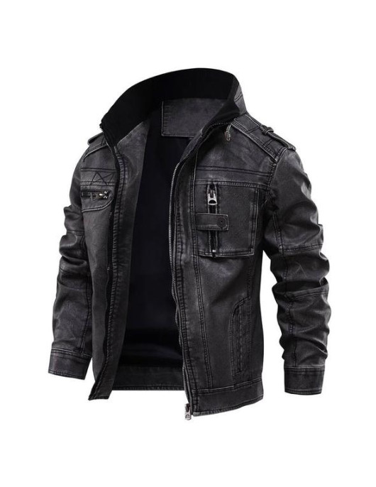 Jasper Black Distressed Leather Cafe Racer Jacket for Men