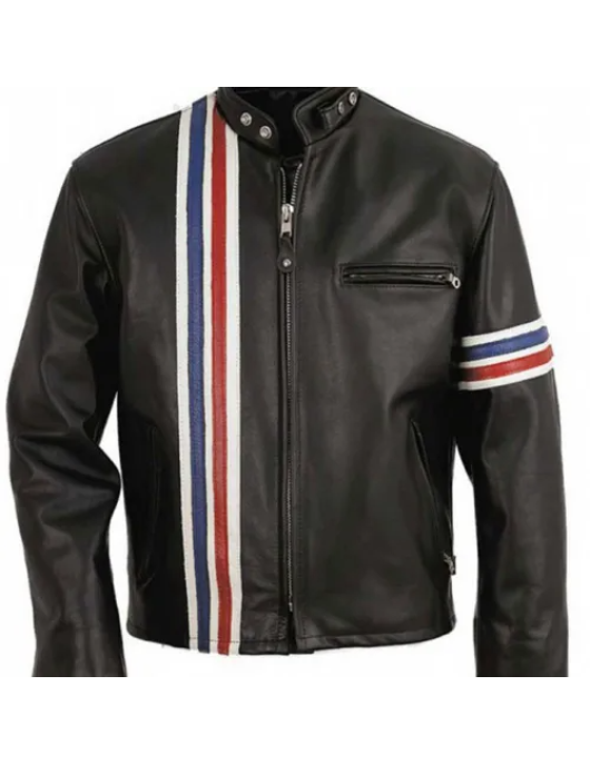 Johnny Knoxville Biker Striped Leather Jacket