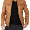 Johnson Quilted Distressed Camel Leather Jacket Mens Johnson Quilted Distressed Camel Leather Jacket Mens
