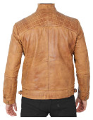 Johnson Quilted Distressed Camel Leather Jacket Mens