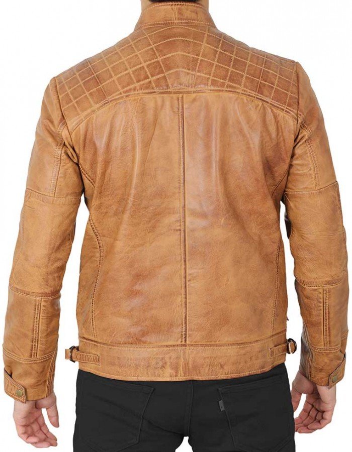Johnson Quilted Distressed Camel Leather Jacket Mens Johnson Quilted Distressed Camel Leather Jacket Mens