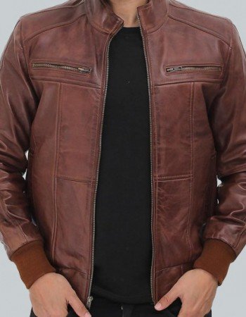 Johnston Mens Brown Lambskin Bomber Leather Jacket