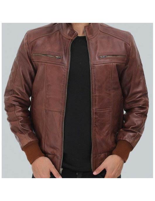 Johnston Mens Brown Lambskin Bomber Leather Jacket