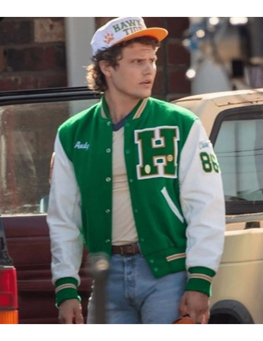 Joseph Quinn Stranger Things S04 Eddie Munson Green Wool Letterman Jacket