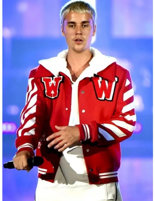 Justin Bieber Red Varsity Jacket