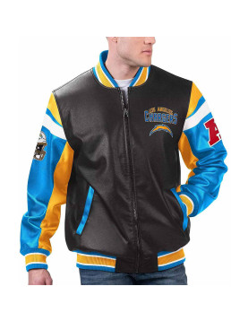 LA Chargers Black Varsity Full-Zip Leather Jacket