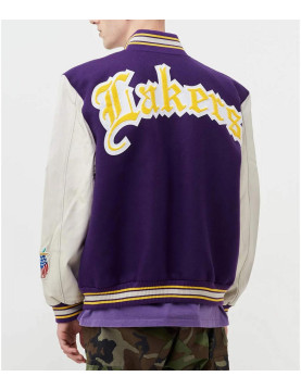 LA Lakers Letterman Purple Wool and White Leather Jacket