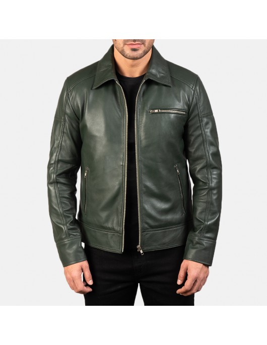 Lavendard Green Leather Biker Jacket