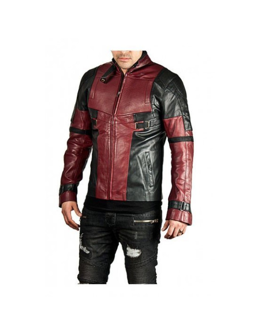 Deadpool Maroon & Black Genuine Leather Jacket